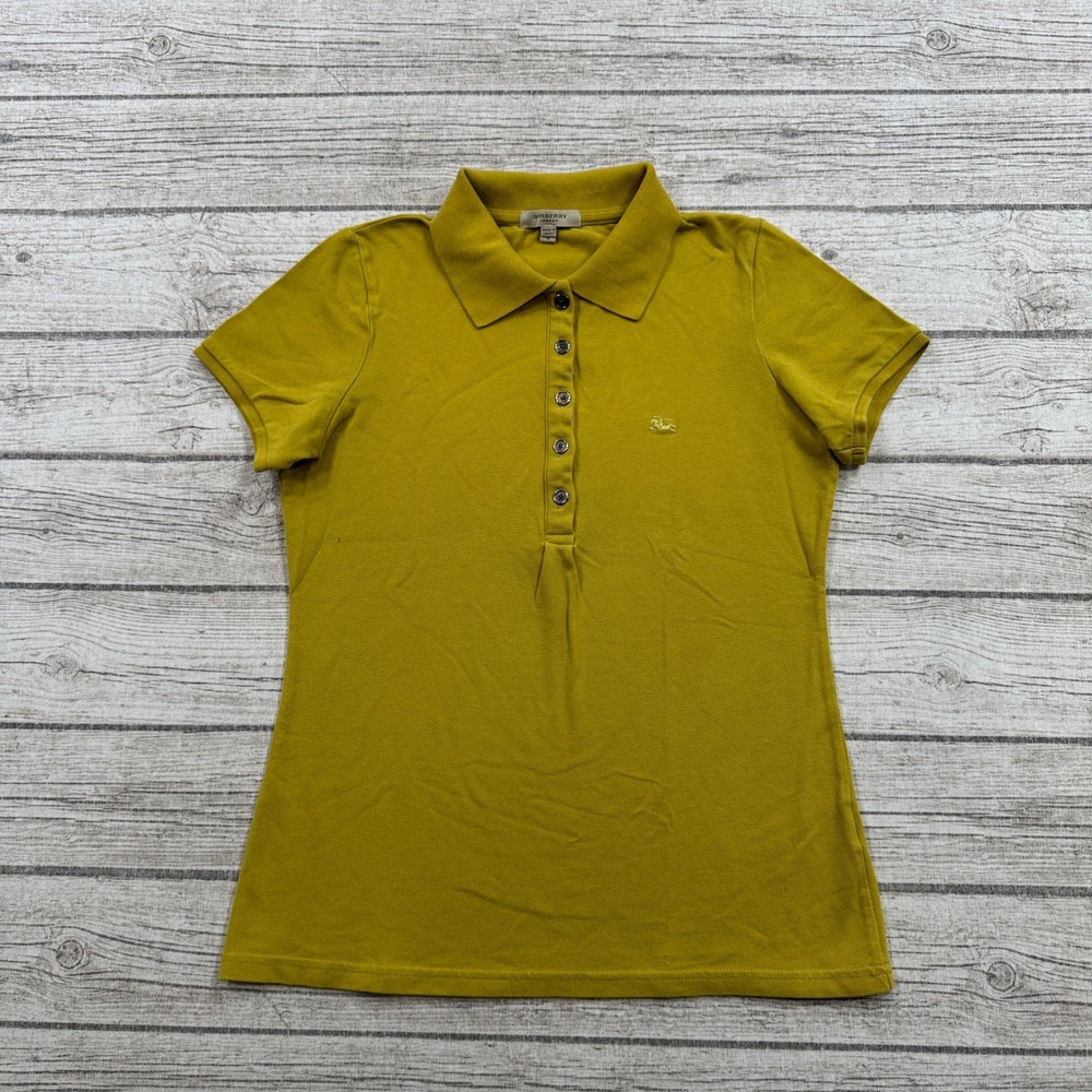Burberry London Polo Shirt Women's Small Yellow Slim Fit Short Sleeve Athleisure